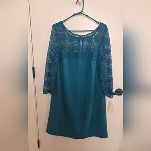 Studio One Teal Lace Long Sleeve Dress